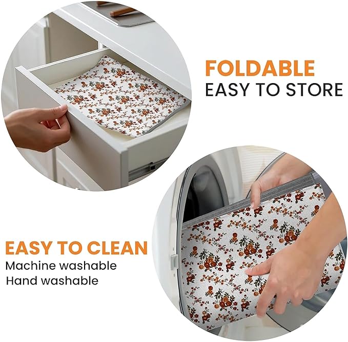 Dish Drying Mat For Kitchen Counter, Retro Brown Flowers Floral Microfiber Absorbent Dish Drainer Rack Pad Reusable Large 18x24in Drying Mat