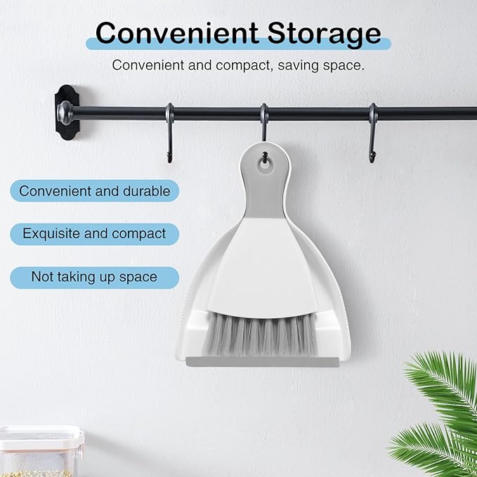 NACENA Mini Dustpan and Brush Set 2 Pack, Small Broom and Dustpan Set Dust Pan and Mini Hand Broom Dustpan and Broom Combo Compact for Home Table Keyboards Sofa Kitchen, White & Gray