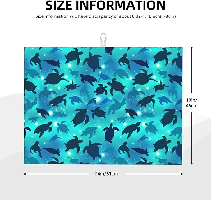 Sea Turtles Blue Dish Drying Mat For Kitchen Counter Absorbent Microfiber Dishes Pad Dish Drainer Rack Mats Fast Dry Reusable Washable Large 18"x24"