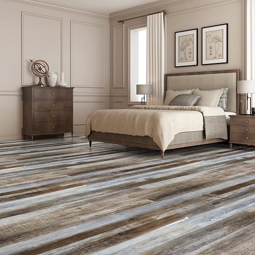 Art3d Peel and Stick Floor Tile Vinyl Wood Plank 36-Pack 54 Sq.Ft, Old Wood, Rigid Surface Hard Core Easy DIY Self-Adhesive Flooring