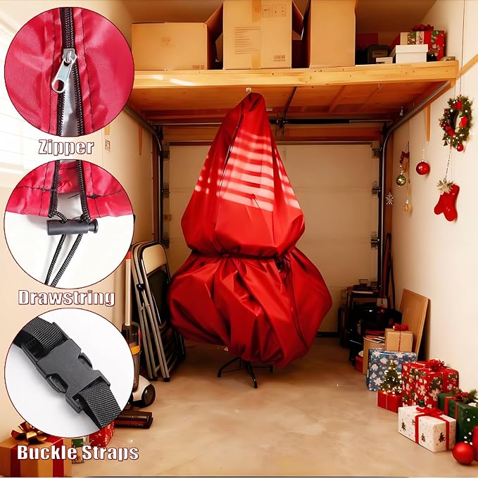 Christmas Tree Storage Bag,Upright Design,Fits Up to 6.5ft Tall Artificial Tree,Large Holiday Xmas Tree Cover Upright Tree Dustproof Bag with Zipper & Drawstring(Red, 6.5ft)