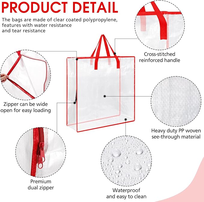 8 Pcs Clear Wreath Storage Bags 26 Inch Christmas Decoration Garland Container Door Garland Holiday Wreath Storage Holder with Handle and Zipper Heavy Duty Plastic Packing Totes(Red)