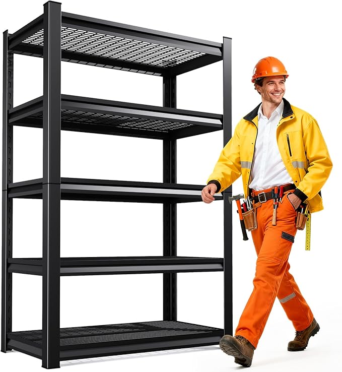 5-Tier 72”H Garage Shelving, Adjustable Garage Shelves, 2500 Lbs Storage Shelves Heavy Duty, Garage Shelf for Tool Organization, Storage Shelves for Basement, Warehouse, Black (72''H×36''W×15.7''D)