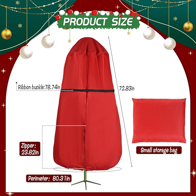 Upright Christmas Tree Storage Bag with Zipper & Adjustable Straps, Tear Resistant Storage Cover for 6 Ft Christmas Tree, Perfect for Easy Storage and Protection of Xmas Ornaments (Red, 6ft)