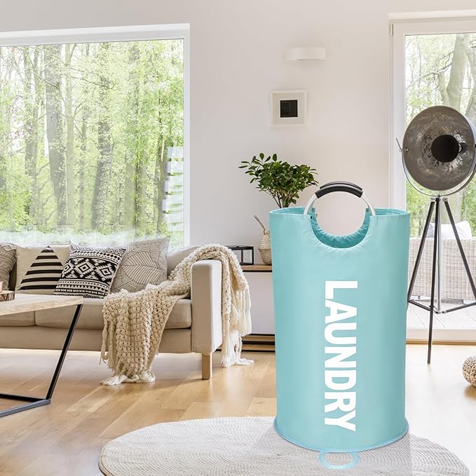 Maxsilan 125L X-Large Laundry Basket, Freestanding Tall Clothes Hamper, Collapsible Laundry Bag, Light Blue