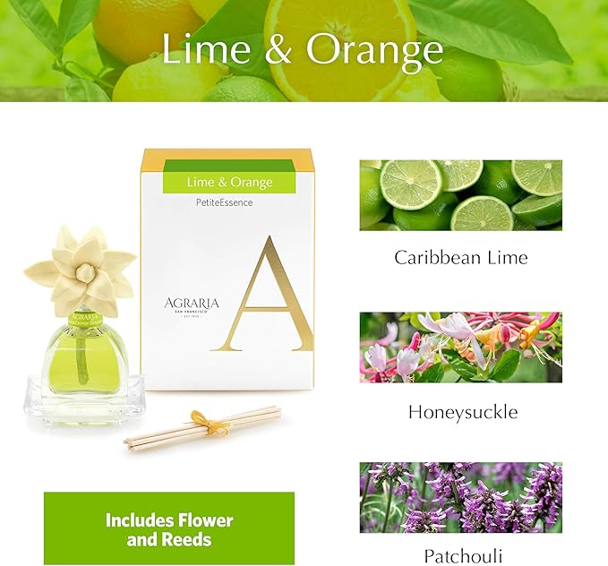 AGRARIA PetiteEssence Flower and Reed Diffuser Set, Hand Crafted Sola Flower Botanical Home Fragrance Set, Scented Oil Gift for All Occasions