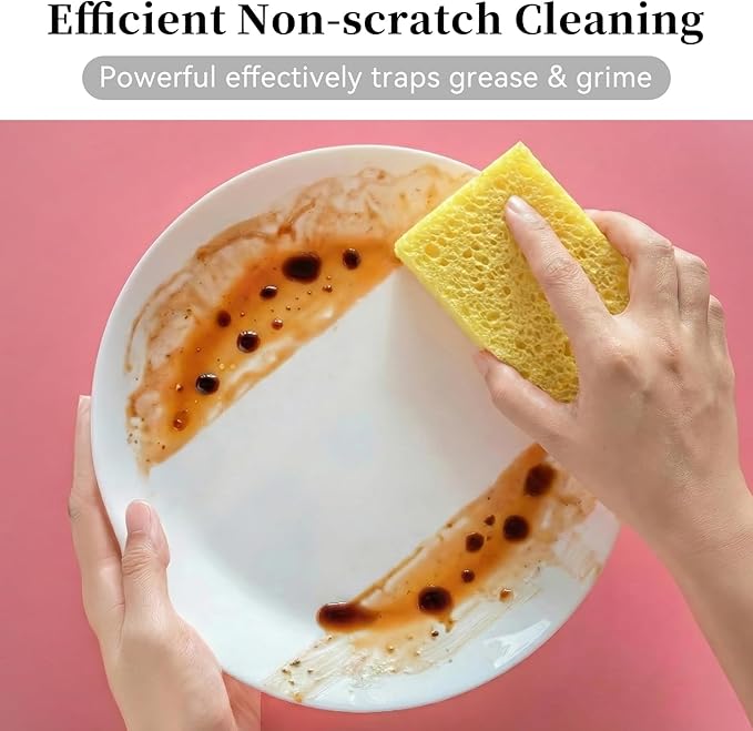 Mkobon 6 Pcs Kitchen Sponges for Dishes Cleaning, Non Scratch for Non Stick Cookware, Compressed Natural Cellulose Sponges, Dish Washing Scrubbers, Scrubbing Pads for Household, Bathroom (Yellow)