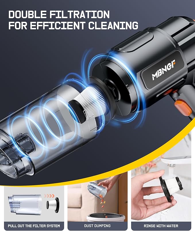 MBNGF Car Vacuum Portable Cordless,35000PA High Power Suction & Blower, Handheld Vacuum Covers Cleaner for Car, Home, Desktop, Keyboard(Fog Black)