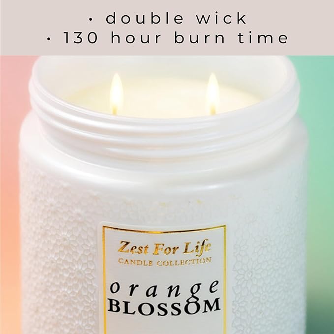 A Cheerful Giver - 28oz Large Scented Candle Jar with Lid- Zest for Life - 130 Hours of Burn Time, Gift for Women (Large, Orange Blossom)