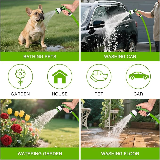 Yesker Garden Hose Nozzle Water Hose Sprayer Nozzle Adjustable 10 Spray Patterns Heavy Duty Metal Nozzles Thumb Control w Non-Slip Grip for Outdoor Watering Plants Lawn Washing Car Pets, Black & Green