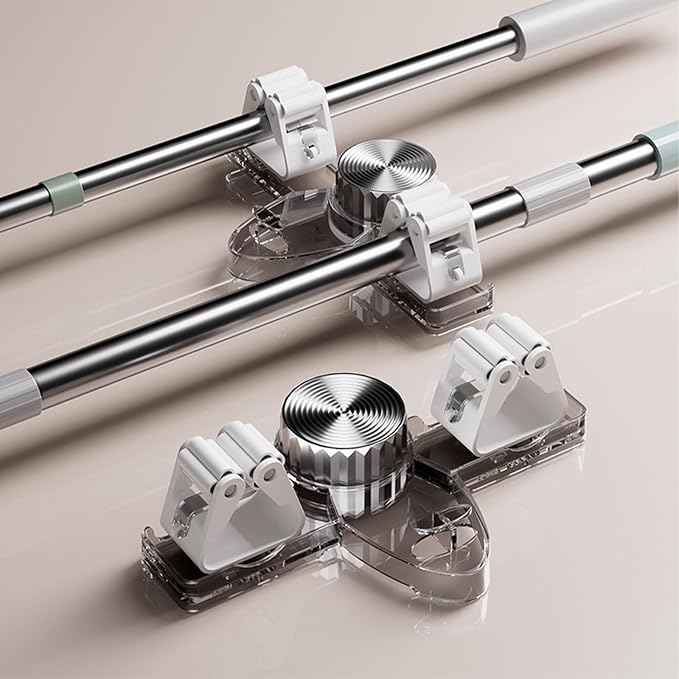 Adjustable Suction Cup Broom Holder & Mop Hanger No Drill Wall Mount Rack for Bathroom, Kitchen, Garage Storage Space-Saving Removable Organizer for Tools & Household Accessories