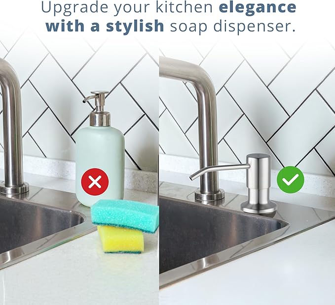 SBEN Built in Kitchen Soap Dispenser Set (Large 17oz Refillable Bottle Included) - Stainless Steel Soap Dispenser, Brushed Nickel for Corrosion-Resistant -ABS Pump Head, 360° Rotation