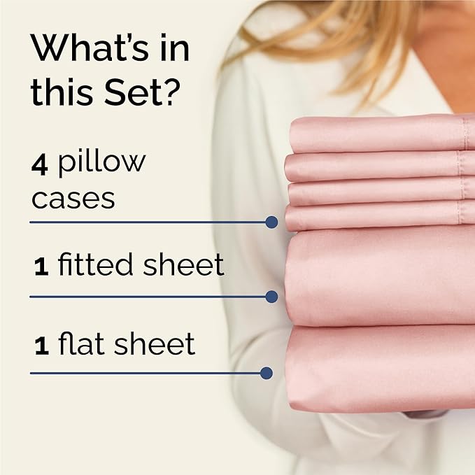 King 6 Piece Sheet Set - Comfy Breathable & Cooling - Ultra-Soft Hotel Luxury Bedding Set with 8-16 Inch Deep Pockets - 1 Flat & 1 Fitted Sheet & 4 Pillowcases - Wrinkle Free & Easy Care - Baby Pink
