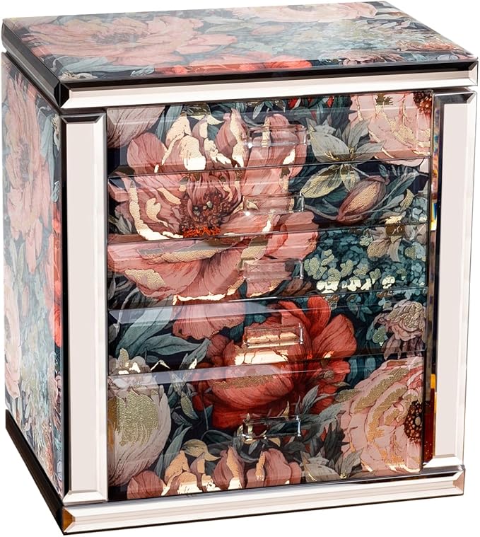High End Glass Jewelry Box, 5 Layer Jewelry Organizer with 2-Sided Doors and Mirror, Velvet-Lined Organizer For Ring, Necklace, Earring, Bracelet Storage - Valentine's Day Gifts For Women