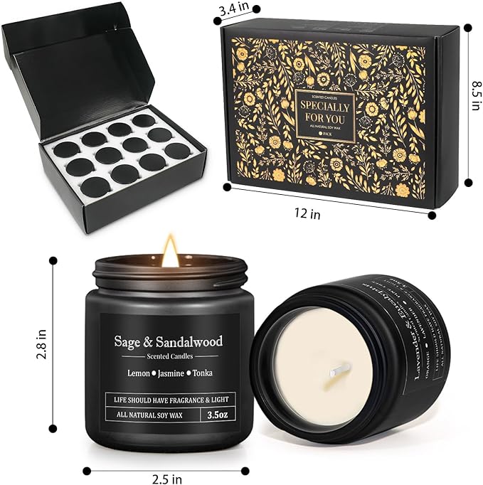 12 Pack Scented Candles for Men, Masculine Candle Gift Set with Smoky, Woody & Spiced Scents, Soy Wax Aromatherapy Candles for Home, Gifts for Him, Boyfriend