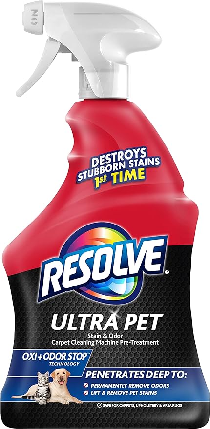 Resolve Ultra Pet Odor and Stain Remover Spray – Carpet Cleaner for Cat and Dog Urine and Poop, 32oz