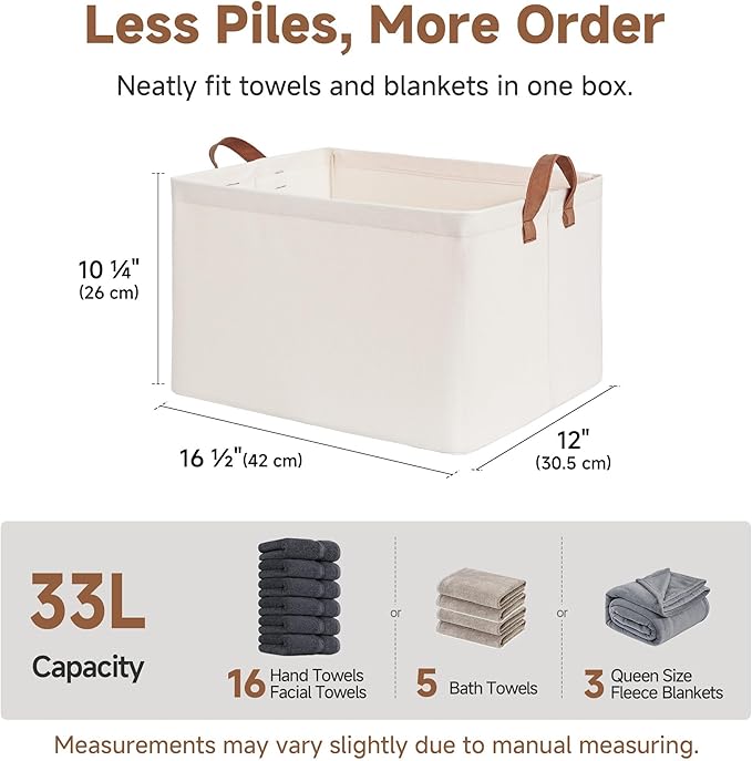 StorageWorks Fabric Storage Bins, Large Storage Baskets for Shelves, Closet Organizers and Storage Bins with Metal Frame, Handles, Natural Color, 2-Pack