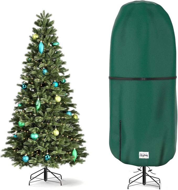 Upright Christmas Tree Storage Cover, Tear Resistant Adjustable 7.5 FT Christmas Tree Storage Bag for Artificial Tree Standing with Ornaments,Christmas Xmas Cover Waterproof, Dustproof