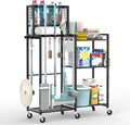 Broom Holder with Cleaning Supplies Organizer, Cleaning Cart with Broom Hanger, Broom and Mop Holder with Wheels,11 Mop Hanger Grippers & 6 Hooks, Broom Organizer for Laundry, Garage, Tool Room