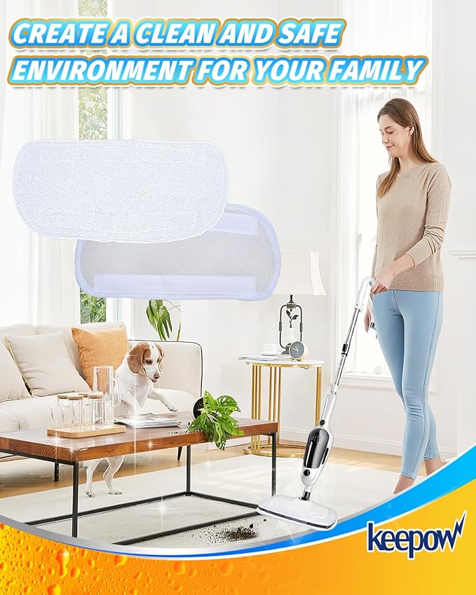 KEEPOW Upgraded Microfiber Replacement Pads Compatible with GorFanty Steam Mop GF-6610B/GF-6610 Fit for Neugo Steam Mops NE033/NE033M, Reusable Mop Pads for Mxnsewr Steam Cleaner Accessories 4PCS