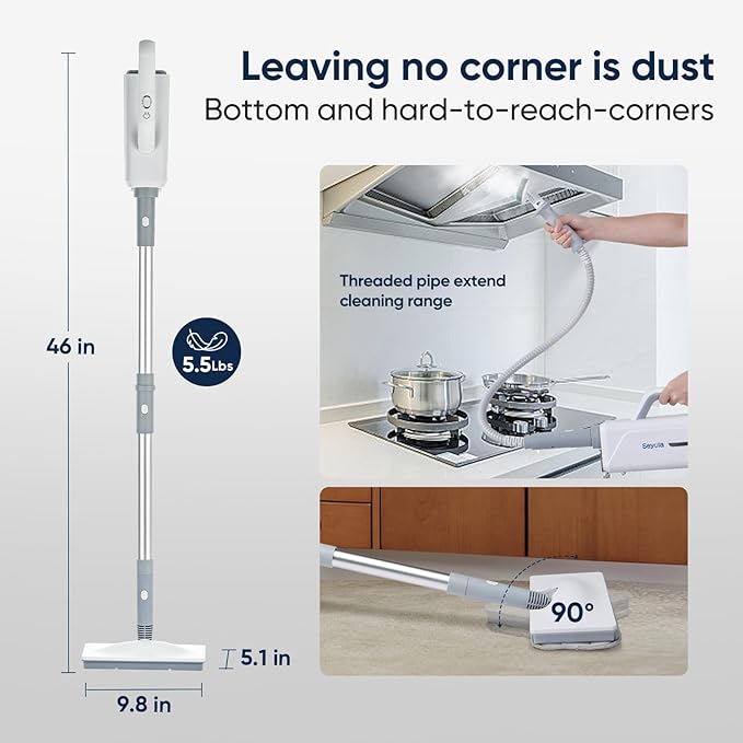 Seyola Steam Mop for Floor Cleaning, Steam Cleaner for Home with Handheld 6-in-1 Multi-function Attachments for Hardwood Floors, Clothes, Windows, Tiles Grout, Furniture Cleaning (White-Gray)
