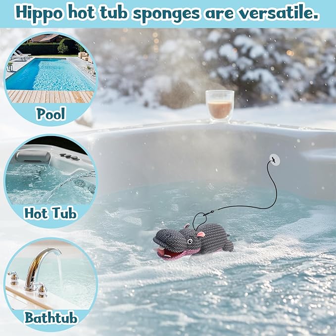 Hippo Hot Tub Scum Absorber Reusable Washable Scum Absorber for Spa Hot Tub Accessories Pool Oil Absorbing Sponge (1 Pack, Hippo)