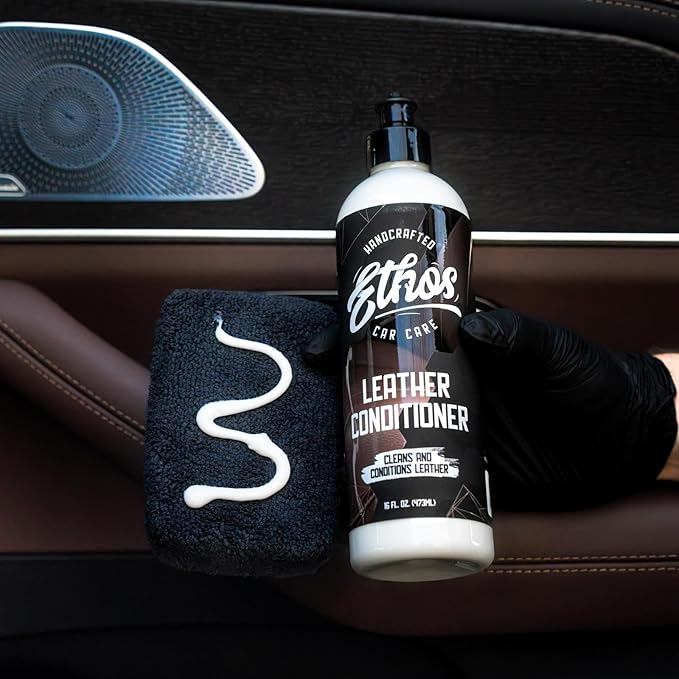 Ethos Car Leather Cleaner and Conditioner 16oz – Leather Seat Cleaner & Conditioner with UV Protection for Car Interior, Couch, Jacket, Boots – Cleans and Conditions Vinyl & Plastic Surfaces