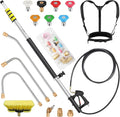 ExtraFein 24FT Telescoping Pressure Washer Extension Wand, Hot Water Supported Power Washer Extension Wand, Solar Panel Cleaner Pole with Brush Head, 7 Nozzle Tips, 3 Adapters & Harness