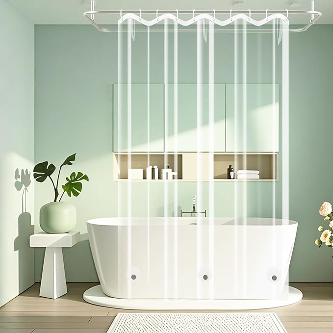 Waterproof Clear Shower Curtain Liner with 3 Large Magnets, 60 x 72 inch Bpa-Free PEVA 8G Plastic Shower Liner Weighted, Transparent Bathroom Shower Curtain for Walk-in