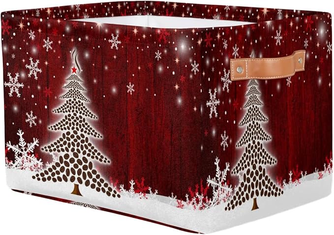 Red Tree Coffee Beans Cube Storage Baskets,Foldable Storage Box Bin,Waterproof Open Shelves Basket Clothing Organizer Toy Basket Gifts Empty for Bedroom Home Decor