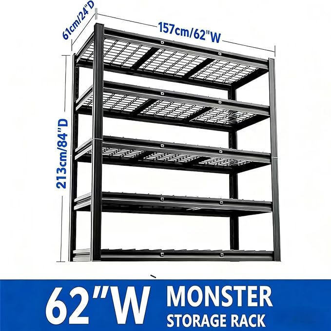 CXDMB Garage Shelving, Heavy Duty Storage Shelves Metal Shelf Unit Adjustable Industrial Storage Racks for Shop,Warehouse,Basement (84H*62W*24D, 5)