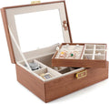 Homeanda Jewelry Box with Mirror Travel Jewelry Organizer 2 Layer Large Jewelry Storage Case Waterproof PU Leather Storage for Women Girls (Brown)