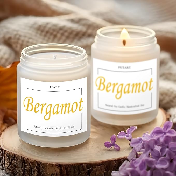 Bergamot & Green Tea Scented Candles for Home, Natural Soy Wax Aromatherapy Non Toxic Candle Gift for Women Men, Home Fragrance Decoration Glass Jar Candle for Meditation and Relaxation (9oz