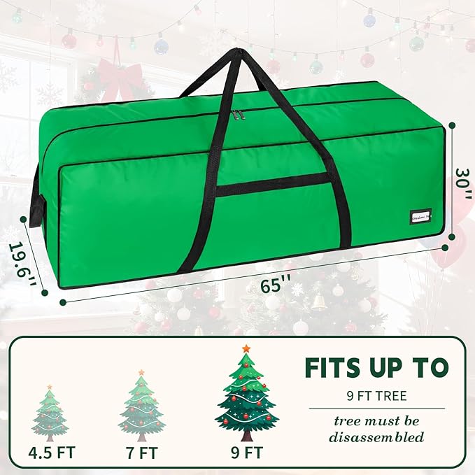 9 ft Christmas Tree Storage Bag, Heavy Duty Christmas Tree Bag with Reinforced Handles and Dual Zippers Wide Opening, Large Capacity fits for Artificial Christmas Tree (Green, 9ft)