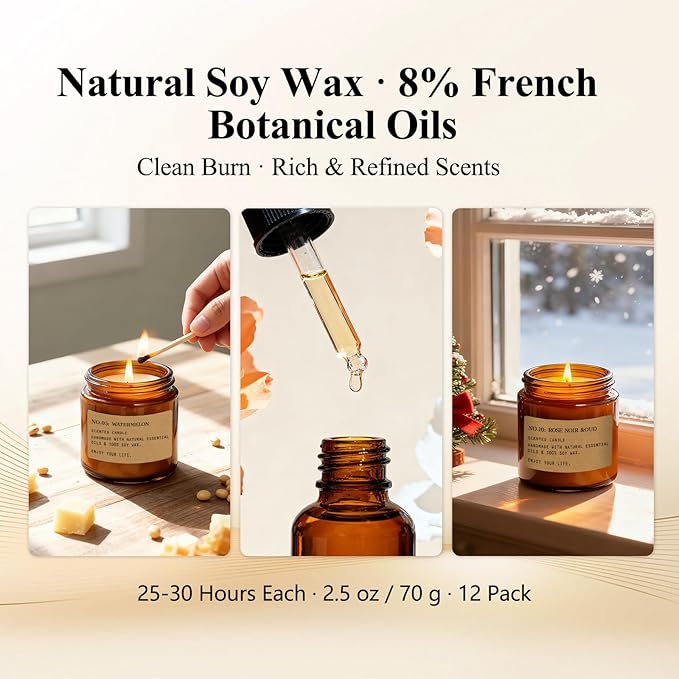 12 Pack Aromatherapy Candles for Home Scented, Aromatherapy Jar Candle Gifts for Women, Natural Soy Wax Amber Candle Set, Scented Candles Set for Birthday Valentine Birthday Day Present