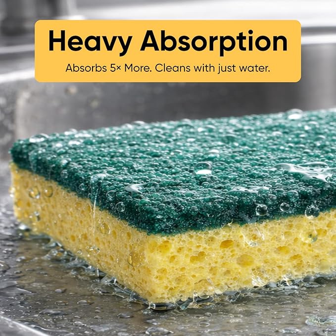Kitchen Sponges for Washing Dishes, Non-Scratch Cellulose Dish Scrub Sponges, Cleaning Sponges for Household Use, Safe Cleaning Products, Kitchen Sponges Pack of 2, by Superio