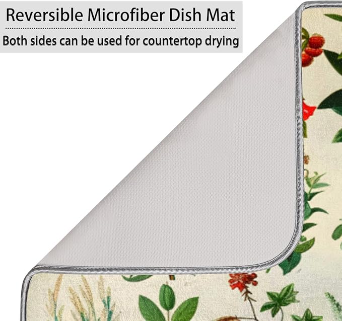 Hexteria Dish Drying Mat For Kitchen Counter Absorbent Dish Mat Microfiber Drainer Drying Kitchen Mat 16x18 In Quich Dry Mat, Botanical Garden