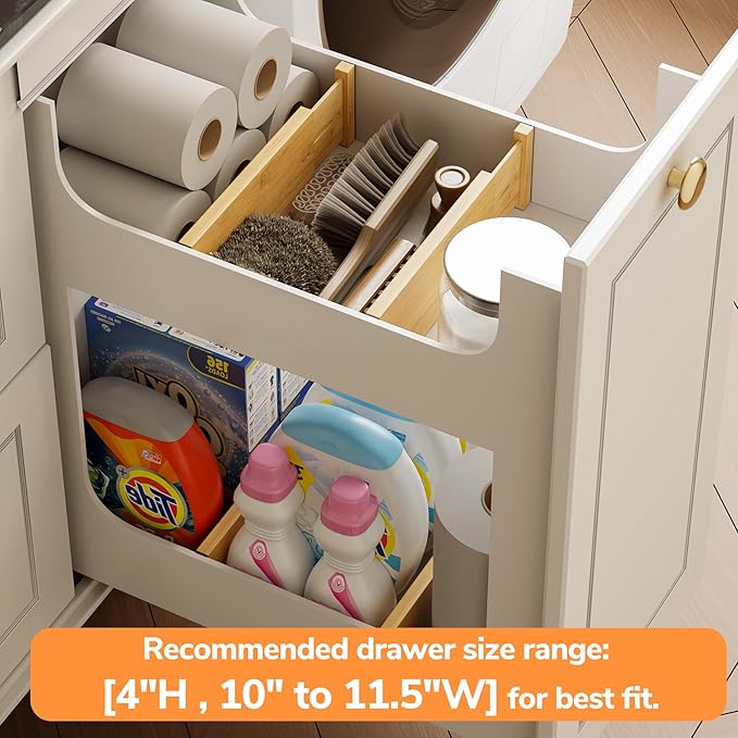 BAMEOS 4" High Bamboo Drawer Dividers - Adjustable Small Drawer Organizer - Kitchen, Dresser, Bathroom, Bedroom & Office - 4-pack