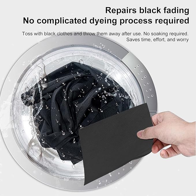 Black Clothing Color Restorer Sheet, with Quick-Absorb Design, 10pieces, Gentle On All Fabrics, Laundry Color Catcher, Easy to Use, for Cotton, T-Shirts, Jeans, Sweaters, and Even Shoes