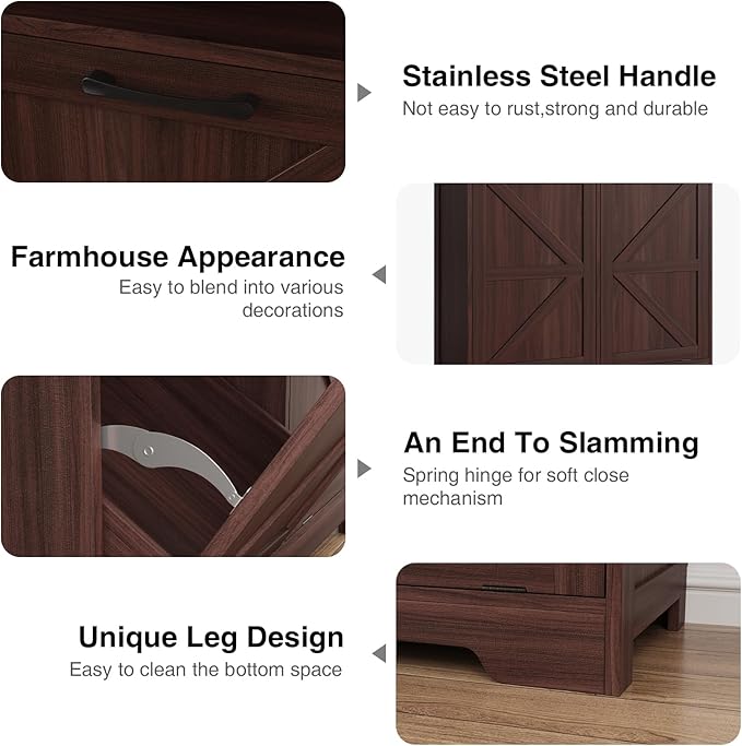 Double Tilt Out Trash Can Cabinet for 13 * 2 Gallon Garbage Can, Farmhouse Kitchen Garbage Trash Bin for Hidden Laundry Basket, Dual Dog Proof Recycling Cabinet for Living Room, Dark Brown