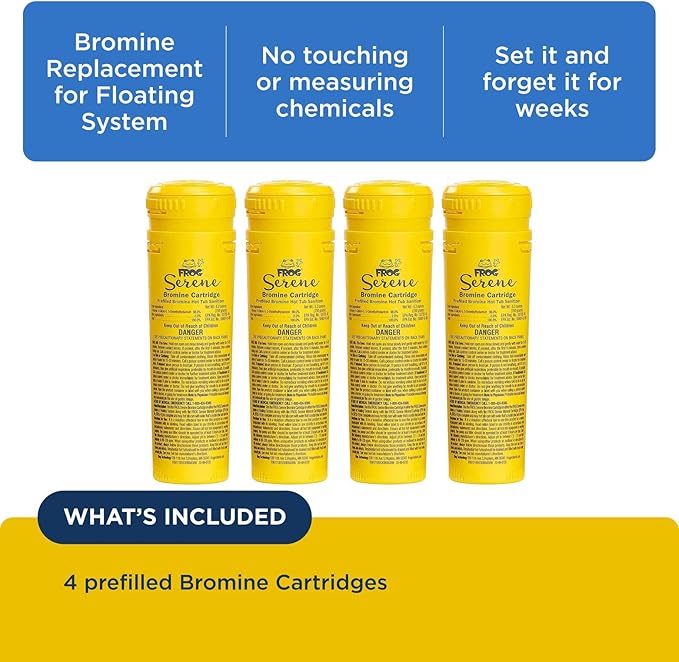 FROG Serene Replacement Bromine Cartridges for use with Hot Tub FROG Serene Floating Sanitizing System - Prefilled for Quick & Easy Hot Tub Maintenance - 4 Pack