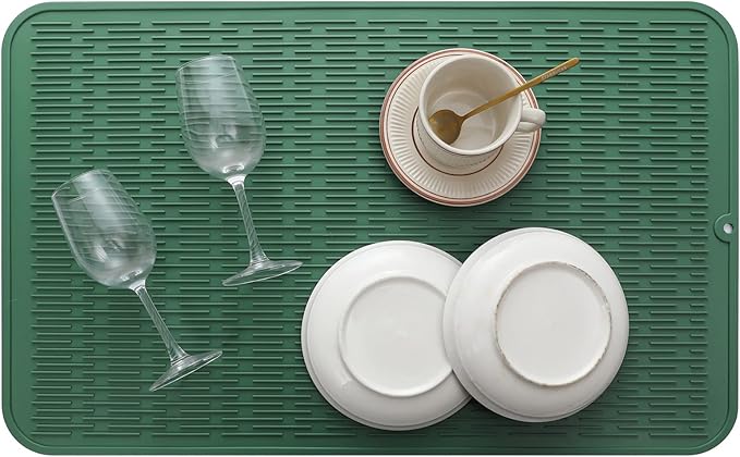 MicoYang Silicone Dish Drying Mat for Multiple Usage,Easy clean,Eco-friendly,Heat-resistant Silicone Mat for Kitchen Counter or Sink,Refrigerator or Drawer Liner Green 3XL 28 inches x 18 inches