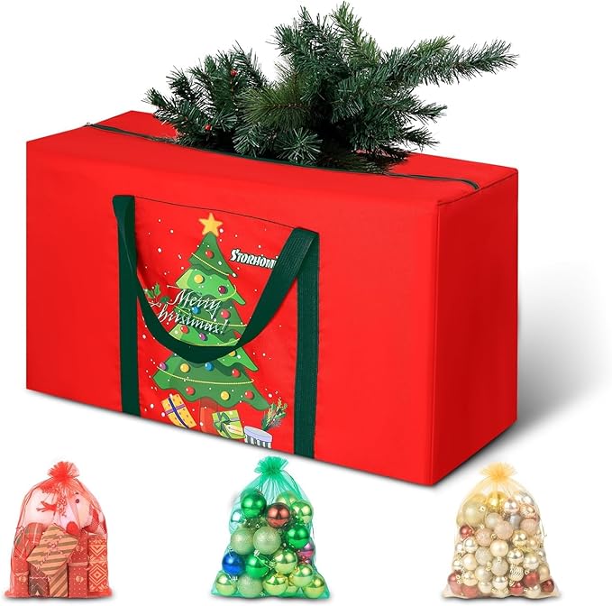 Christmas Tree Storage Bag 4FT 600d Oxford Fabric Small Christmas Tree Bag 3FT for Ornament Storage 85 X 45 X 25cm with 2 Christmas Decoration Storage Bag 30X40cm