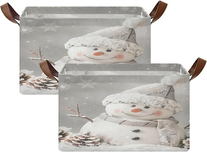 senya Christmas Storage Basket for Organizing, Snowman Pine Cones Snowflake Large Storage Bins Boxes Containers Laundry Basket for Closet Organizers Clothes, B06D24026