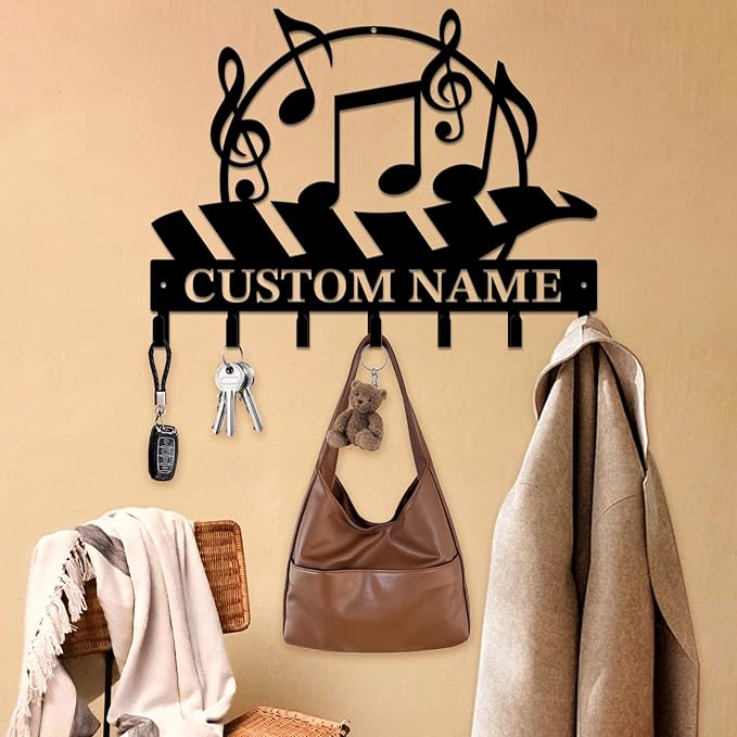 Personalized Custom Music Wall Hooks,Metal Music Room Art Clothes Hooks,Metal Music Wall Home Storage Decorative,For Front Door, Hallway, Kitchen, Bedroom,Keys,Hats (Style M)