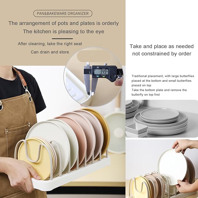 COMEOXO Pot and Pan Organizer, 8 Adjustable Compartment Pan Lid Organizer for Cabinet Drawer for Pot Lid Holder Bakeware Cutting Boards Cookware Dishes (Nordic Green)