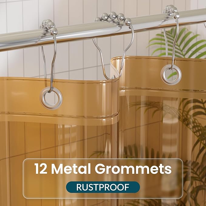 Titanker Shower Curtain Liner, Plastic Shower Liner PEVA 72 x 72 Lightweight Waterproof Shower Curtains for Bathroom with Magnets and Grommets, Clear Amber