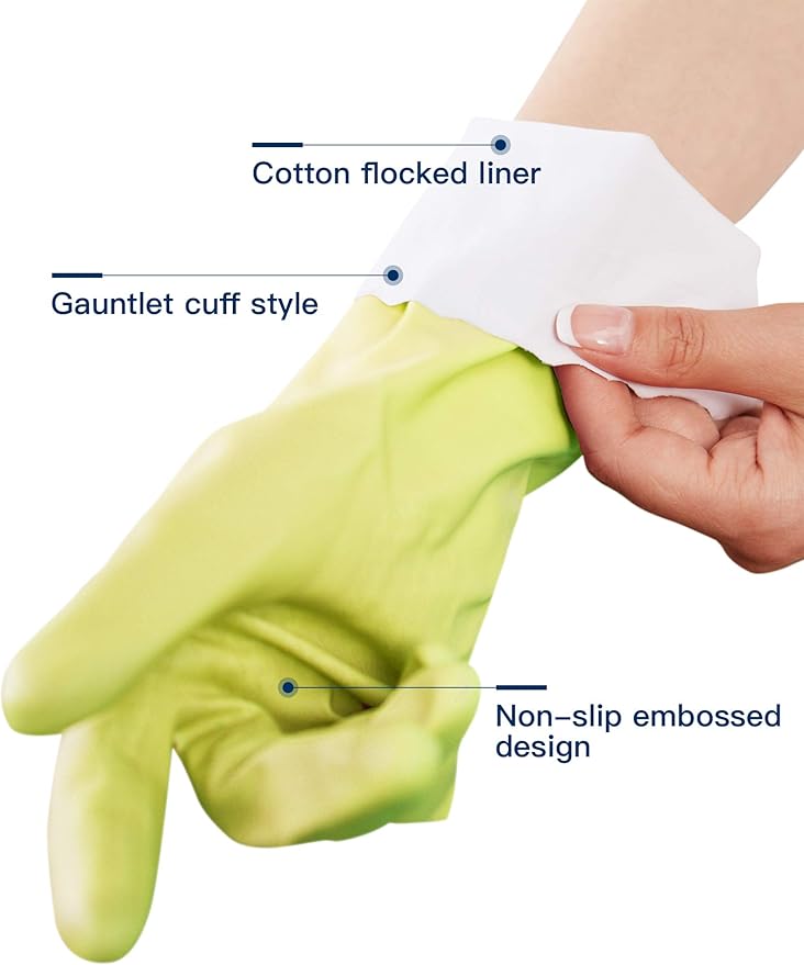 LANON wahoo Skin-Friendly Cleaning Gloves, Dishwashing Kitchen Gloves with Cotton Flocked Liner, Reusable, Non-Slip, Bud Tender, Large