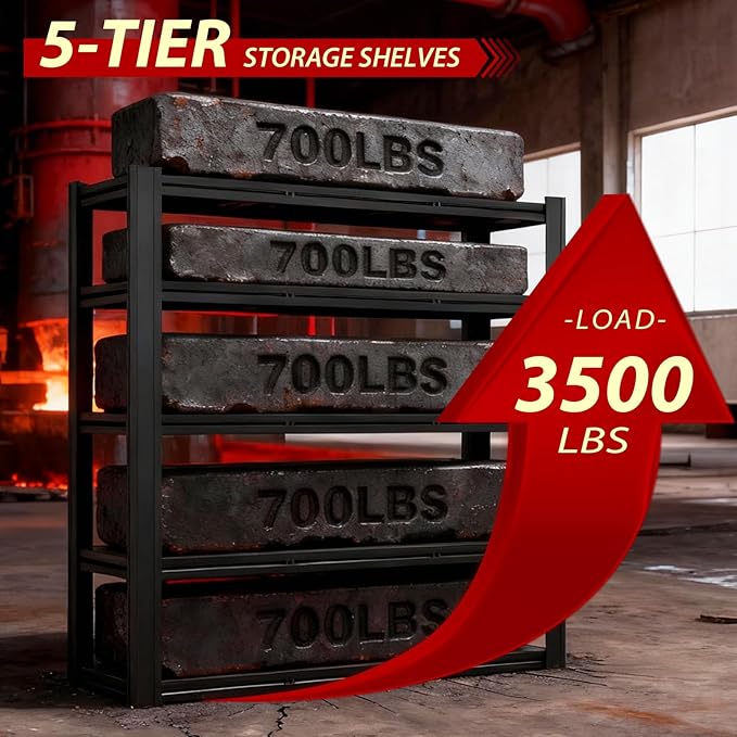 CXDMB 5-Tier Heavy Duty Storage Shelves Unit, Adjustable Metal Garage Shelving,3500LBS Garage Storage Industrial Shelves,Storage Racks,Steel Shelf Suitable for Shop,Warehouse,Basement