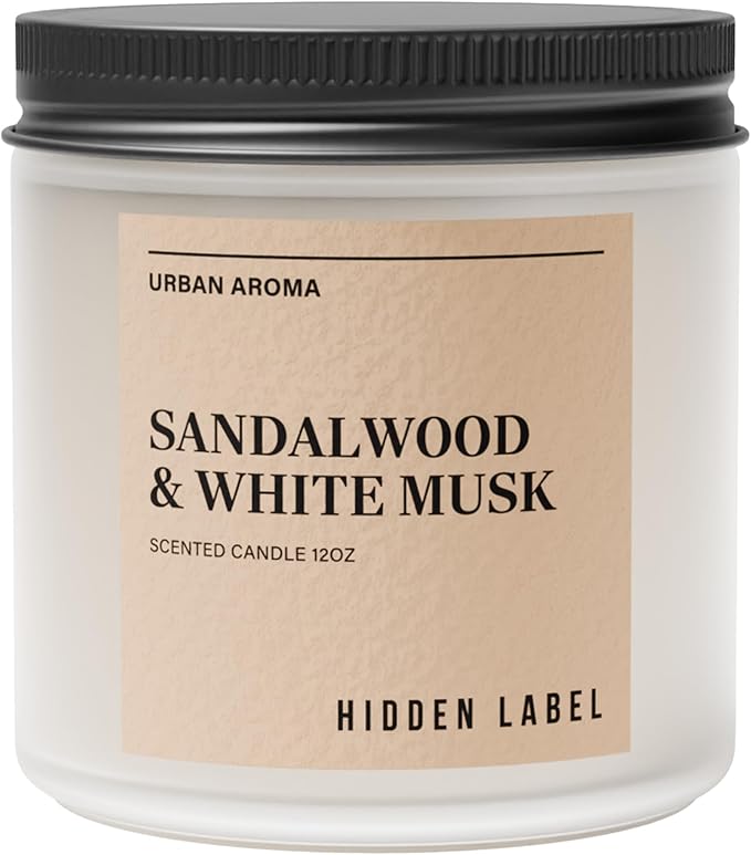 Sandalwood White Musk Scented Candle, 12oz Natural Soy Wax, 2 Wick Aromatherapy Candles for Home, 70Hours Burn Time, Non Toxic, Clean Burn, Gifts for Women, Yoga, Stress Relief, Relaxation